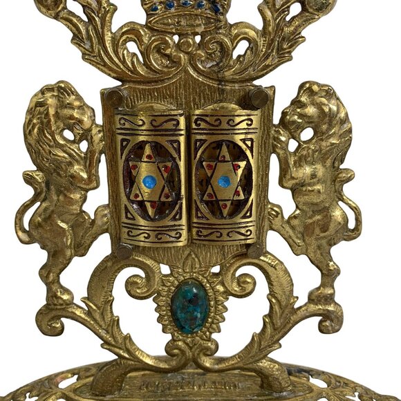 Brass Menorah Hanukkah Weinberg 10 Commandments Jewish Art Judaica 13.5"x10.5" - Picture 2 of 9